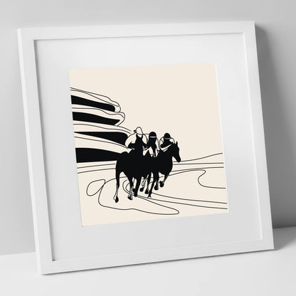 Rounding the Bend racing horse art print in white frame