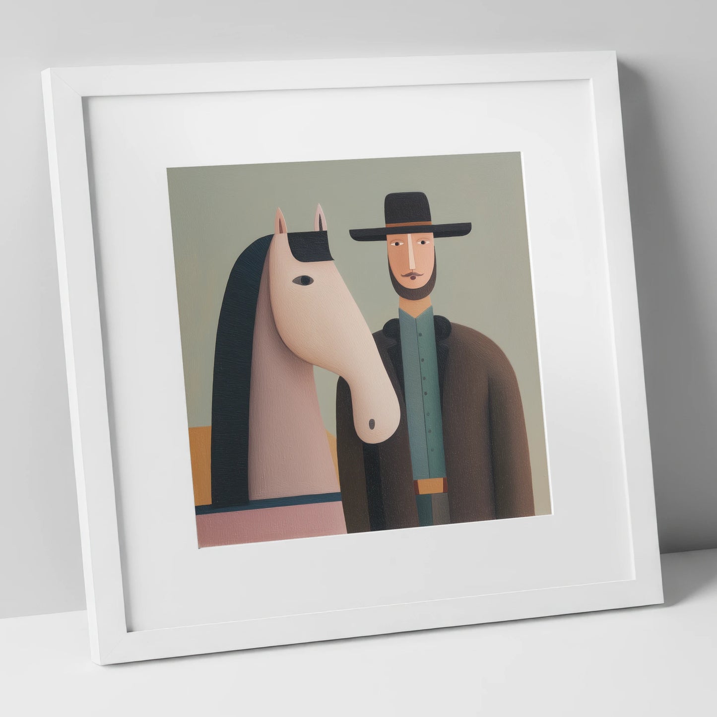 The Quiet Companions western horse art print in white frame