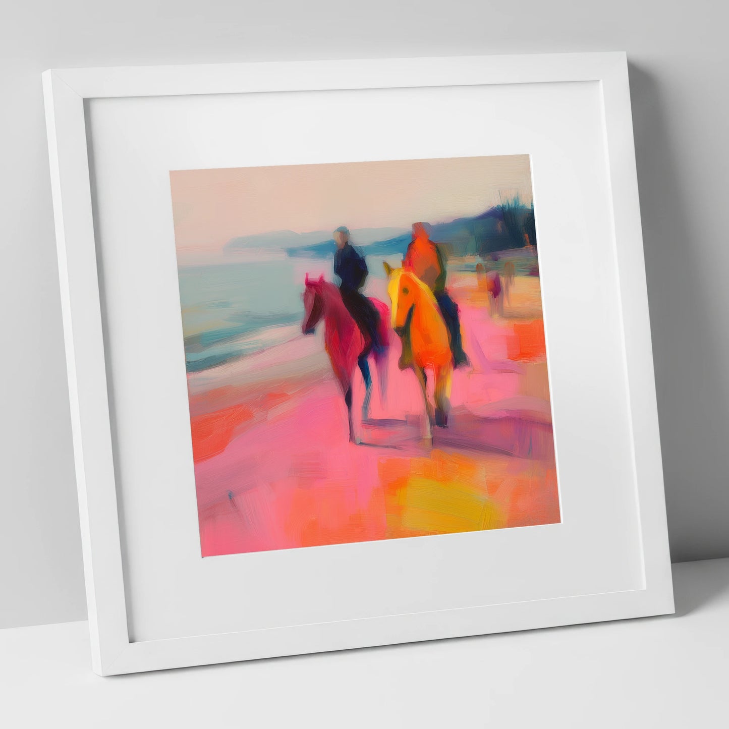 Vivid Coastal Ride horse landscape art print in white frame