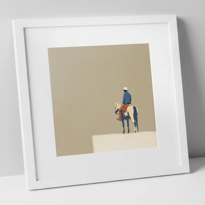 Western Rider on Paint Horse western horse art print in white frame