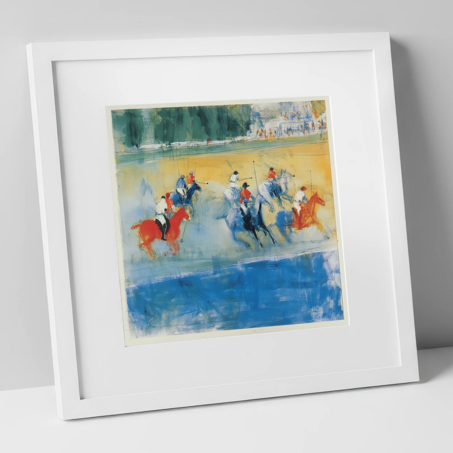 Colours of the Chukka polo horse art print in white frame