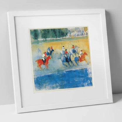 Colours of the Chukka polo horse art print in white frame