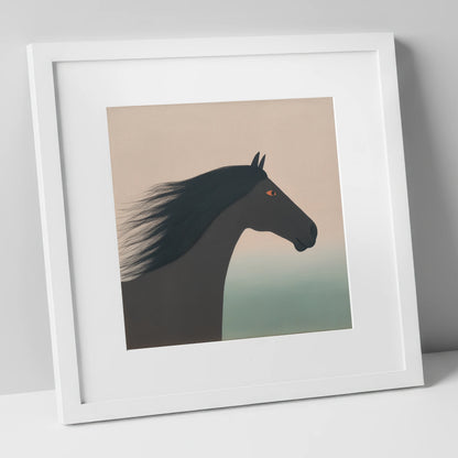 The Onyx Silhouette horse breed art print in white frame