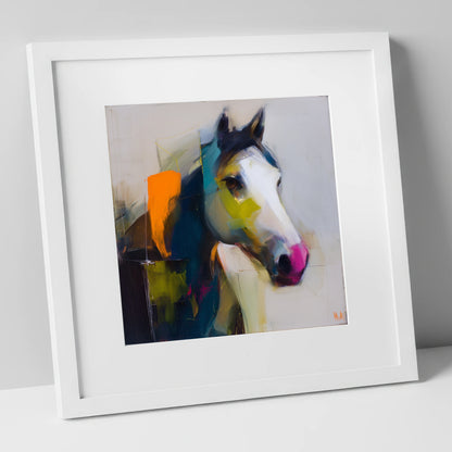 Vivid Equine Profile horse portrait art print in white frame