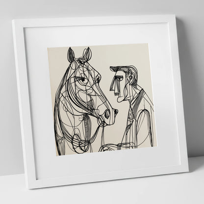 Modern Connection horse & rider art print in white frame