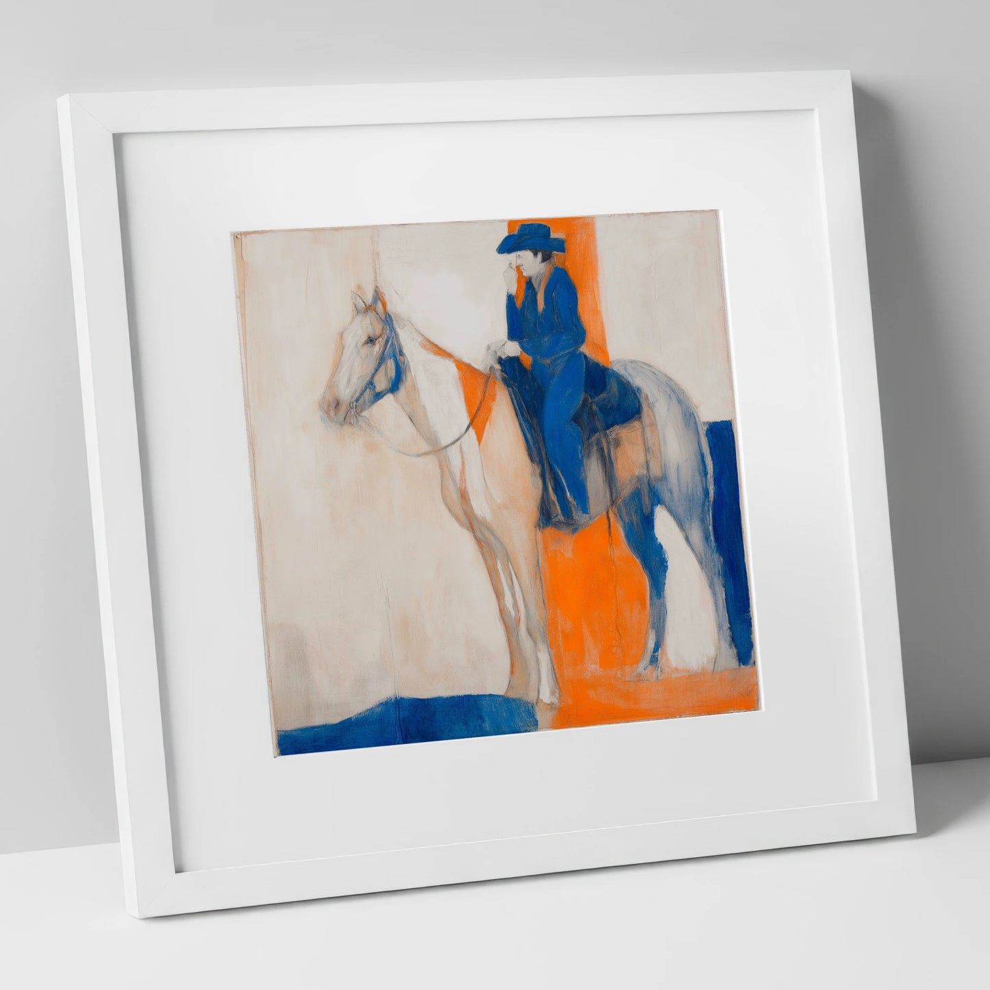 Ultramarine Western Rider western horse art print in white frame