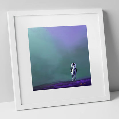 The Violet Furlong racing horse art print in white frame