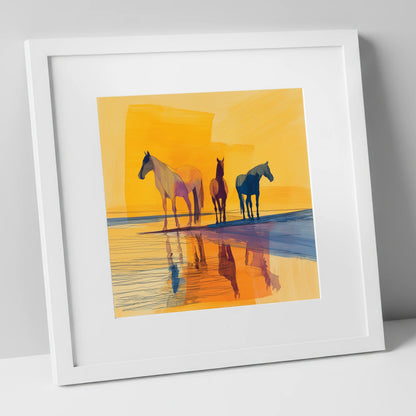 Amber Horizon Horses horse landscape art print in white frame