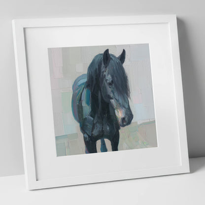 Textured Midnight Profile horse breed art print in white frame