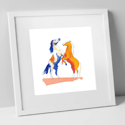 Clash of Colours wild horses art print in white frame