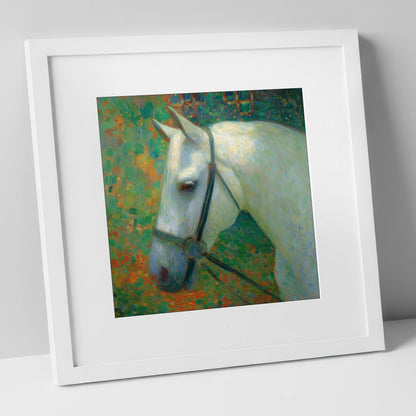 Radiant Grey Portrait horse portrait art print in white frame