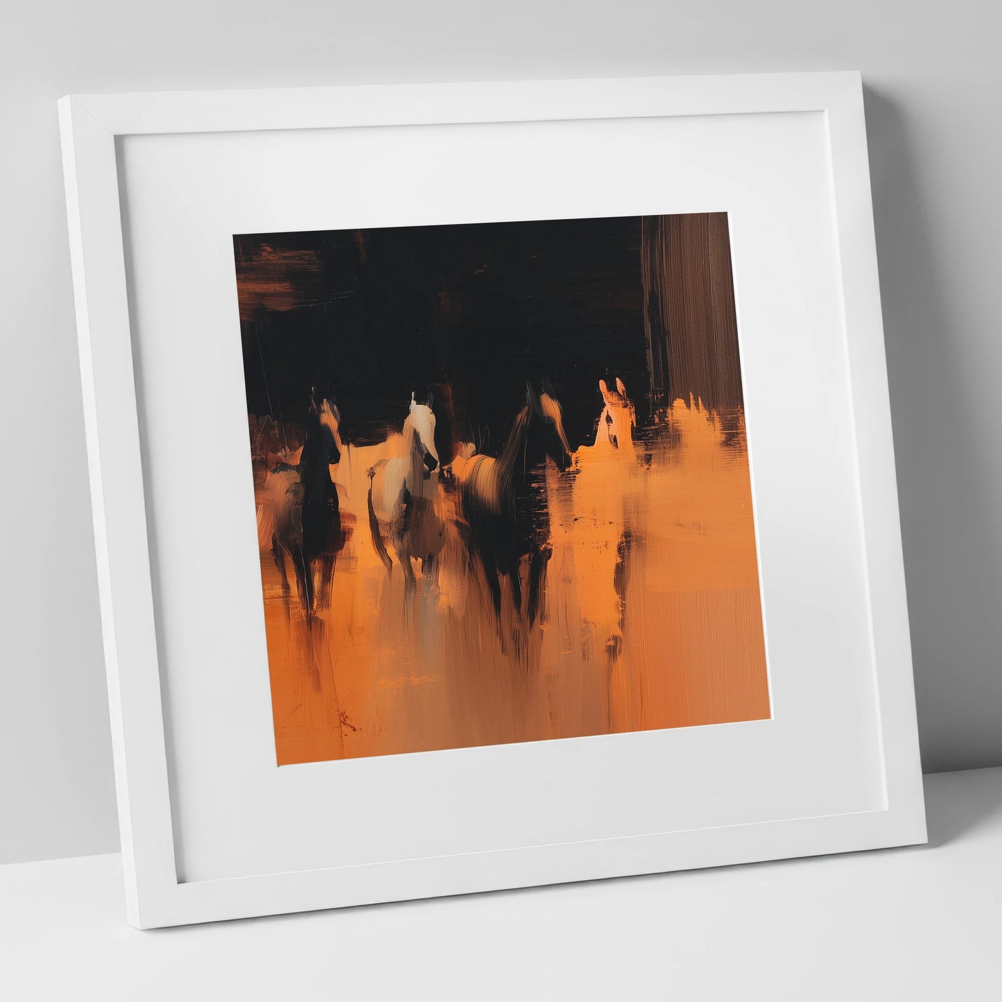 Out of the Shadows racing horse art print in white frame