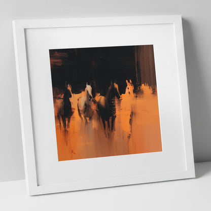 Out of the Shadows racing horse art print in white frame