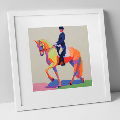 Vivid Dressage Rhythm dressage horse art print in white frame