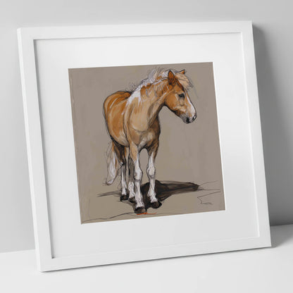 Quiet Flaxen Study horse breed art print in white frame