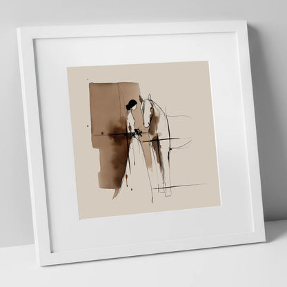 Silent Devotion horse & rider art print in white frame