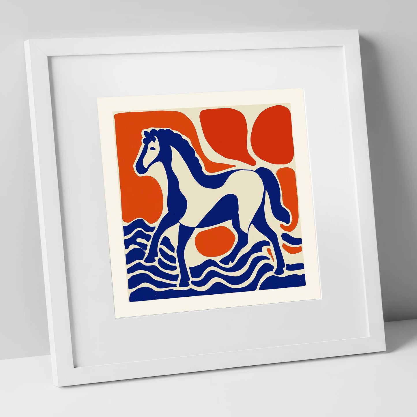 Striding Through Cobalt horse landscape art print in white frame