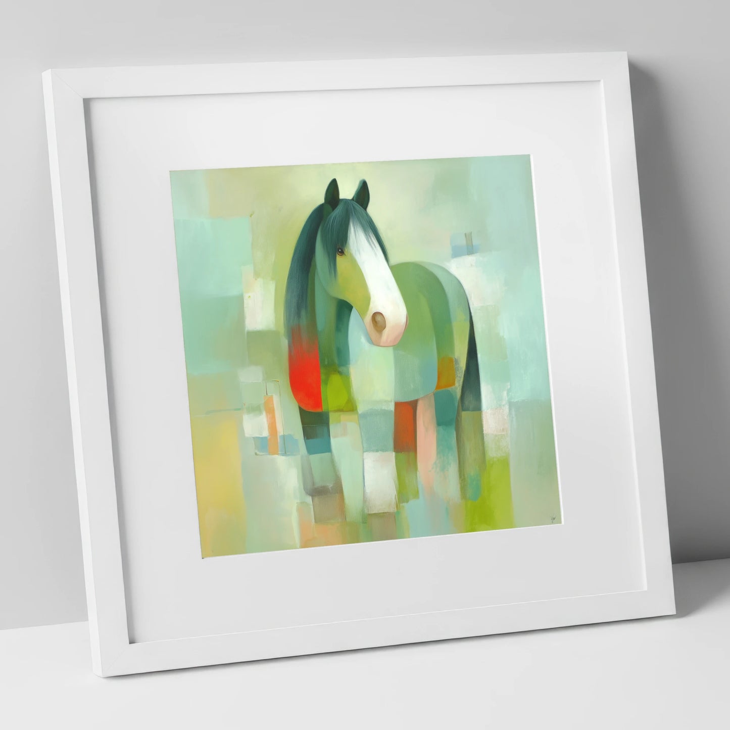 Modern Geometric Cob horse breed art print in white frame