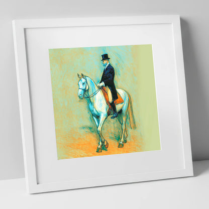 The Classical Master dressage horse art print in white frame