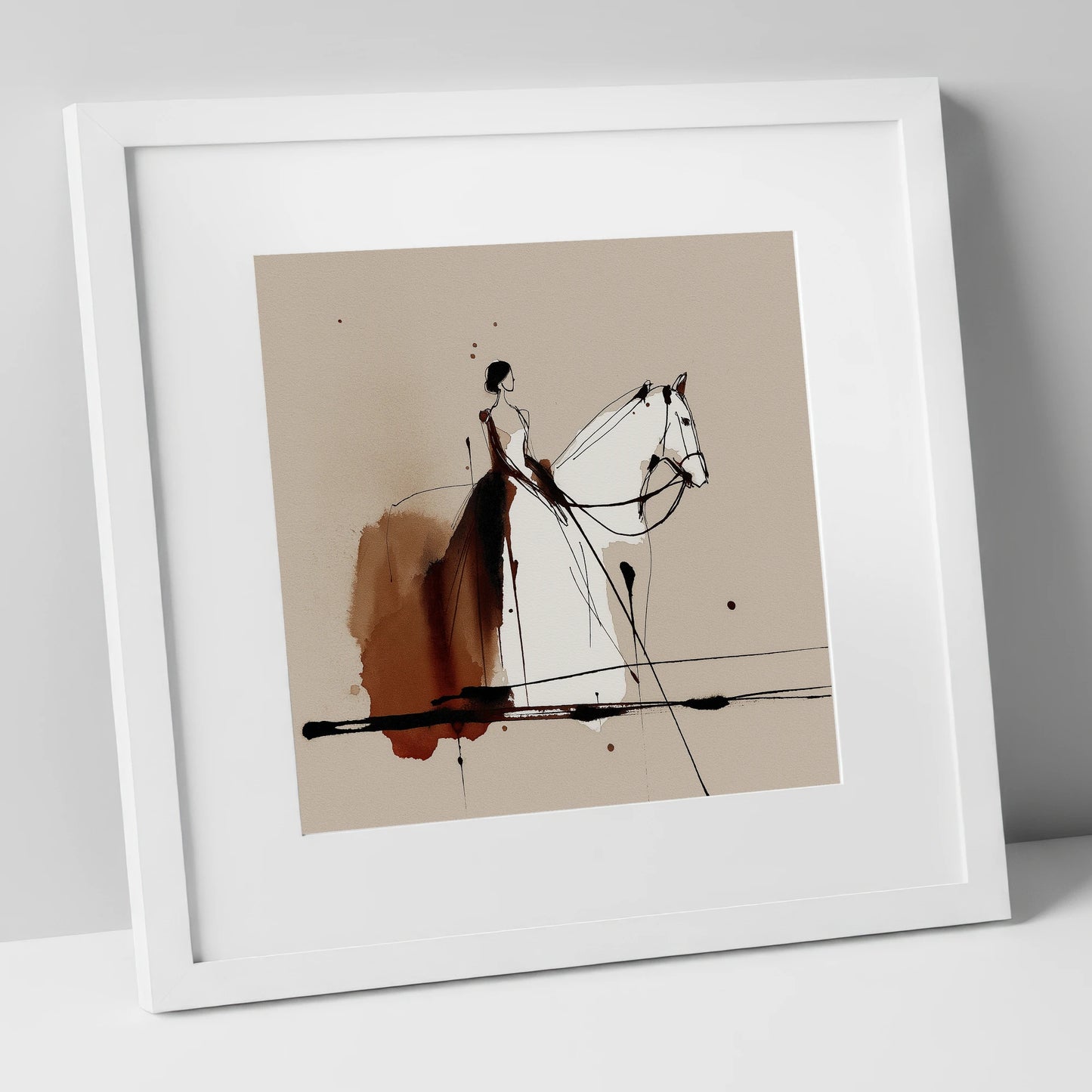 Timeless Connection horse & rider art print in white frame