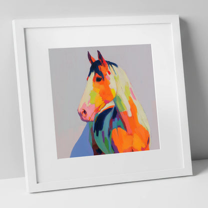 Technicolour Equine Profile horse breed art print in white frame