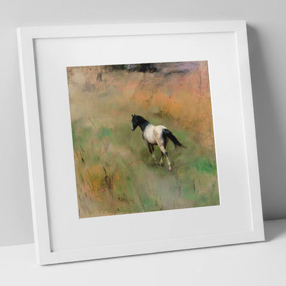 Through the Summer Grass horse landscape art print in white frame