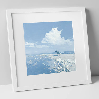 Solitude on the Shore horse landscape art print in white frame