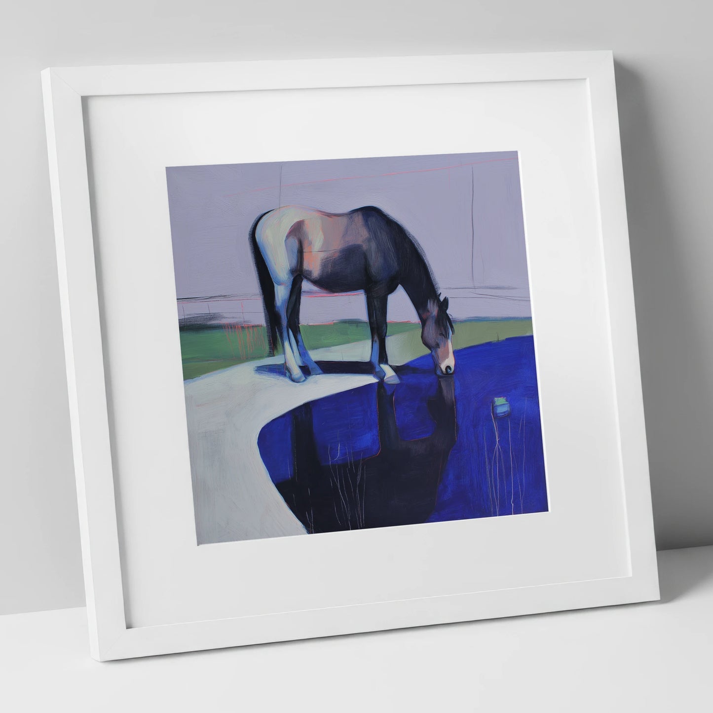 Sapphire Reflection horse landscape art print in white frame