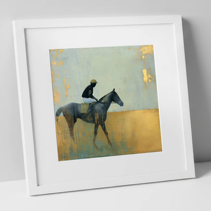 The Gilded Thoroughbred racing horse art print in white frame