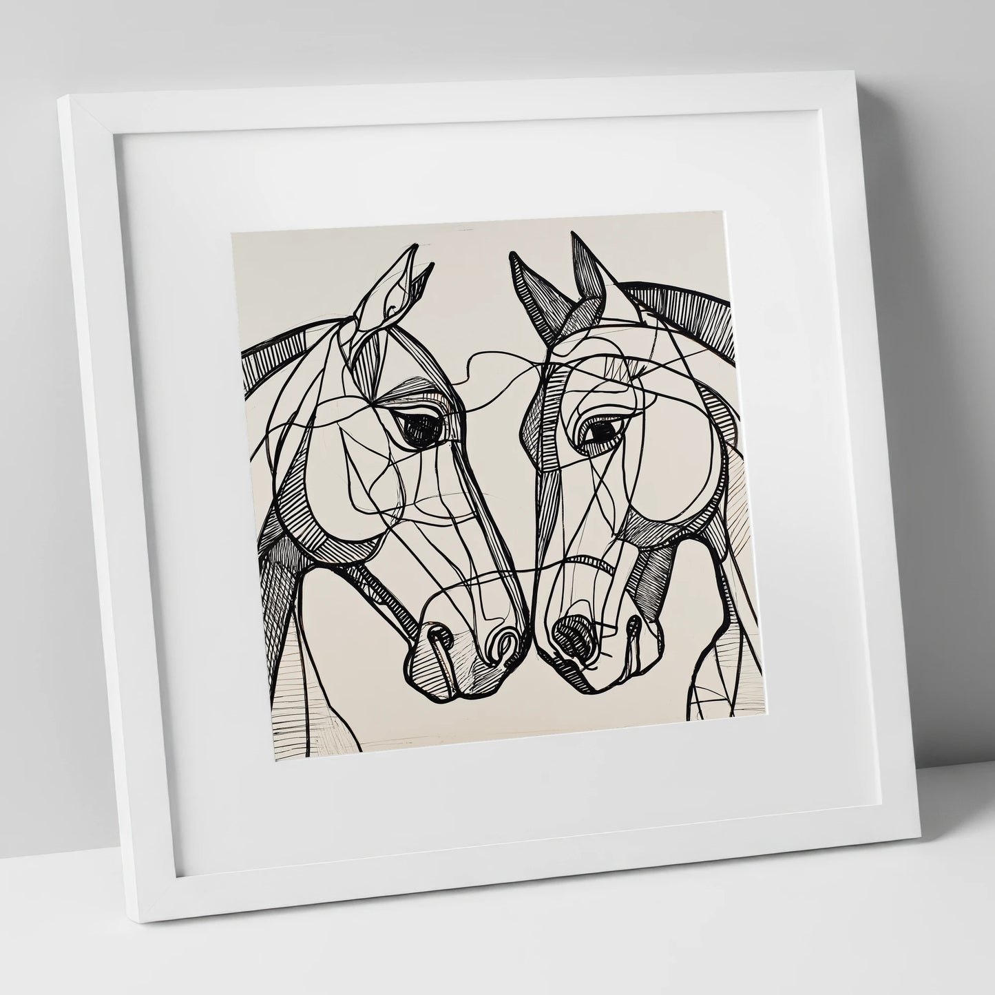 Structural Equine Bond horse portrait art print in white frame