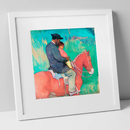 The Shared Ride horse & rider art print in white frame