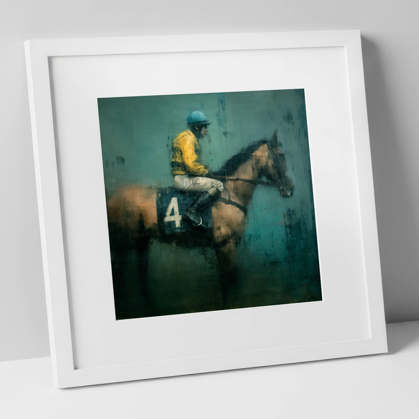 Before the Off racing horse art print in white frame
