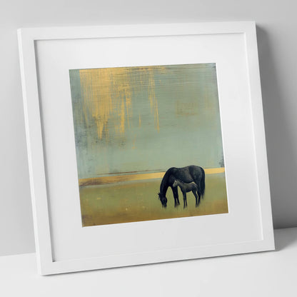 Gilded Serenity mare & foal art print in white frame