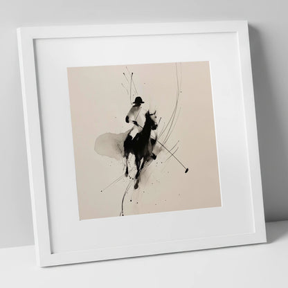 Poised for the Strike polo horse art print in white frame