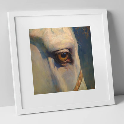 The Knowing Eye horse portrait art print in white frame