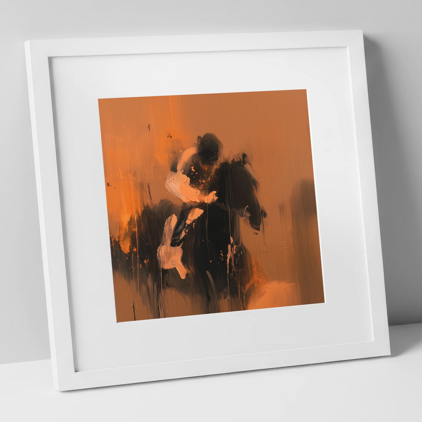 Through the Amber Dust racing horse art print in white frame