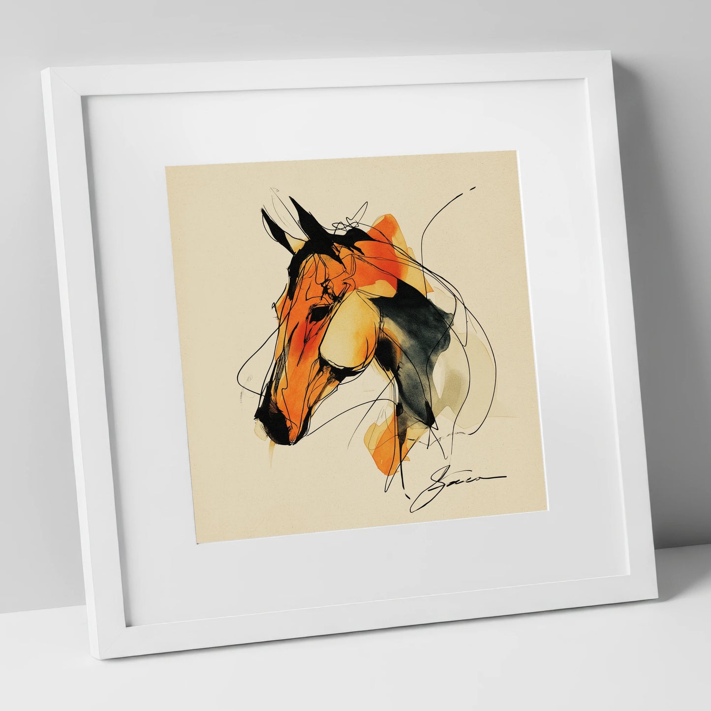 Amber Spirit Equine Portrait horse portrait art print in white frame
