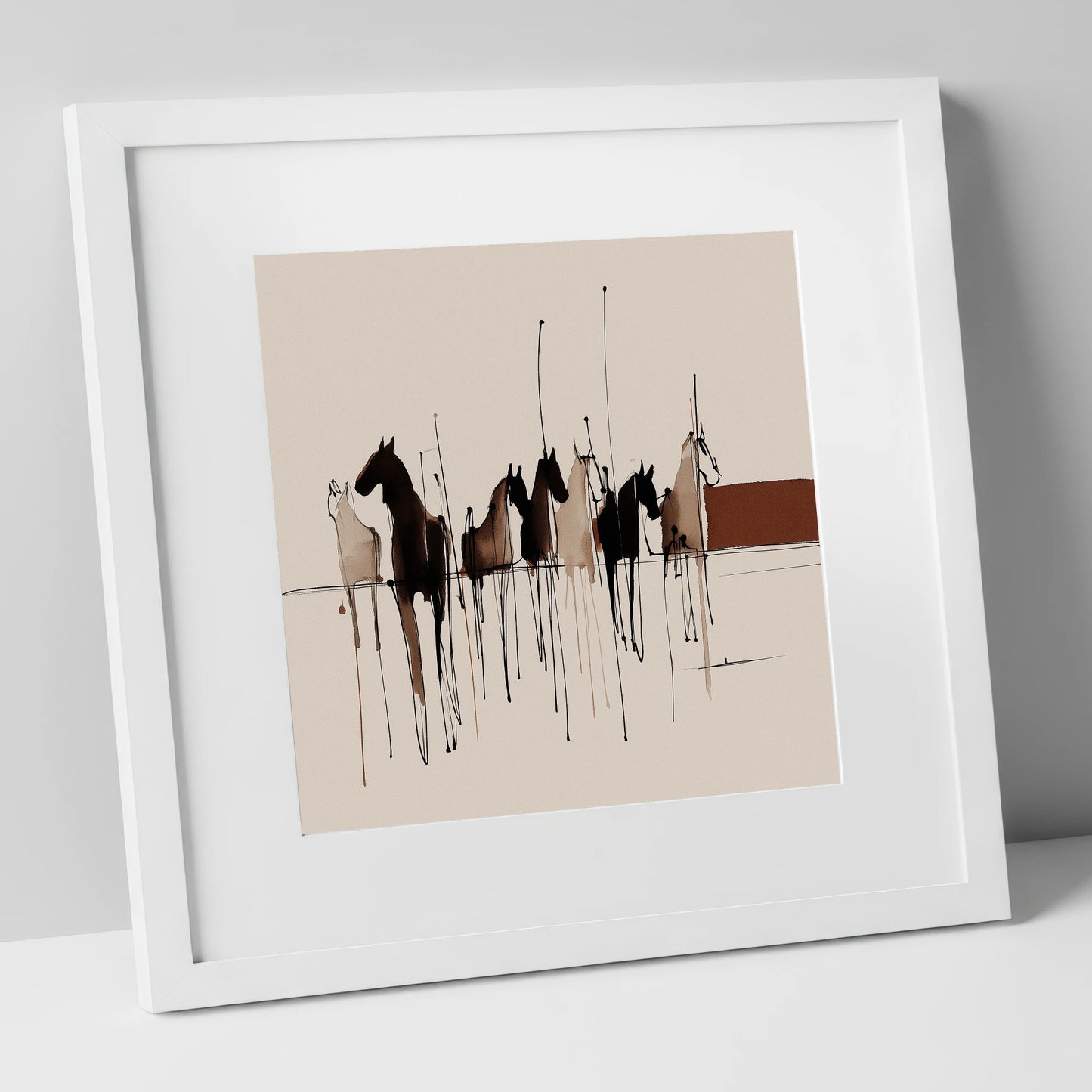 Shadows of the Herd wild horses art print in white frame