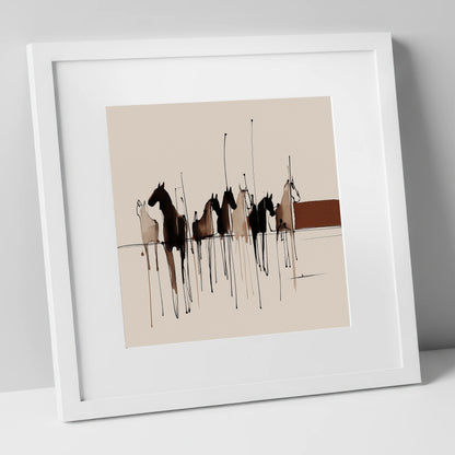 Shadows of the Herd wild horses art print in white frame