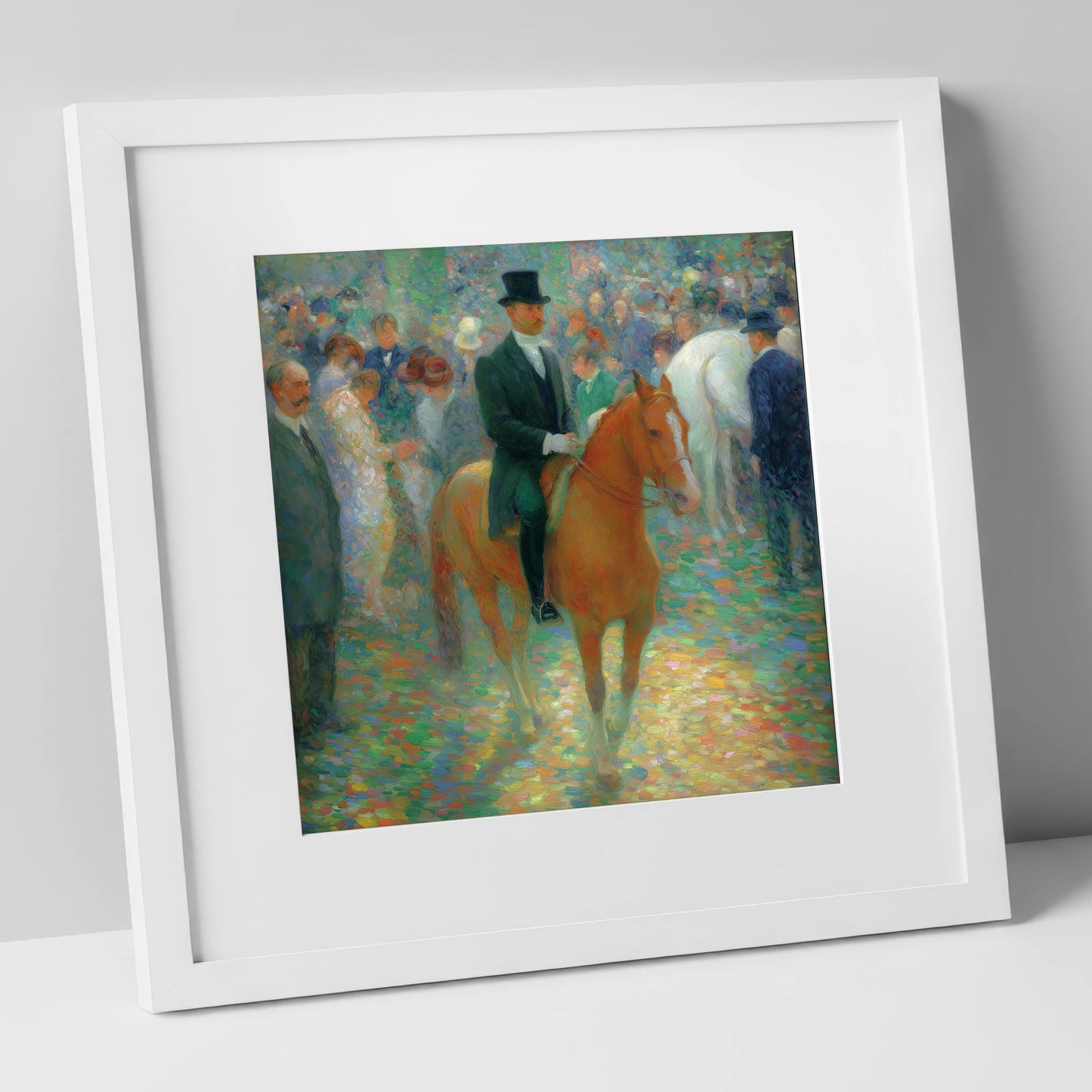 Elegance in the Crowd dressage horse art print in white frame