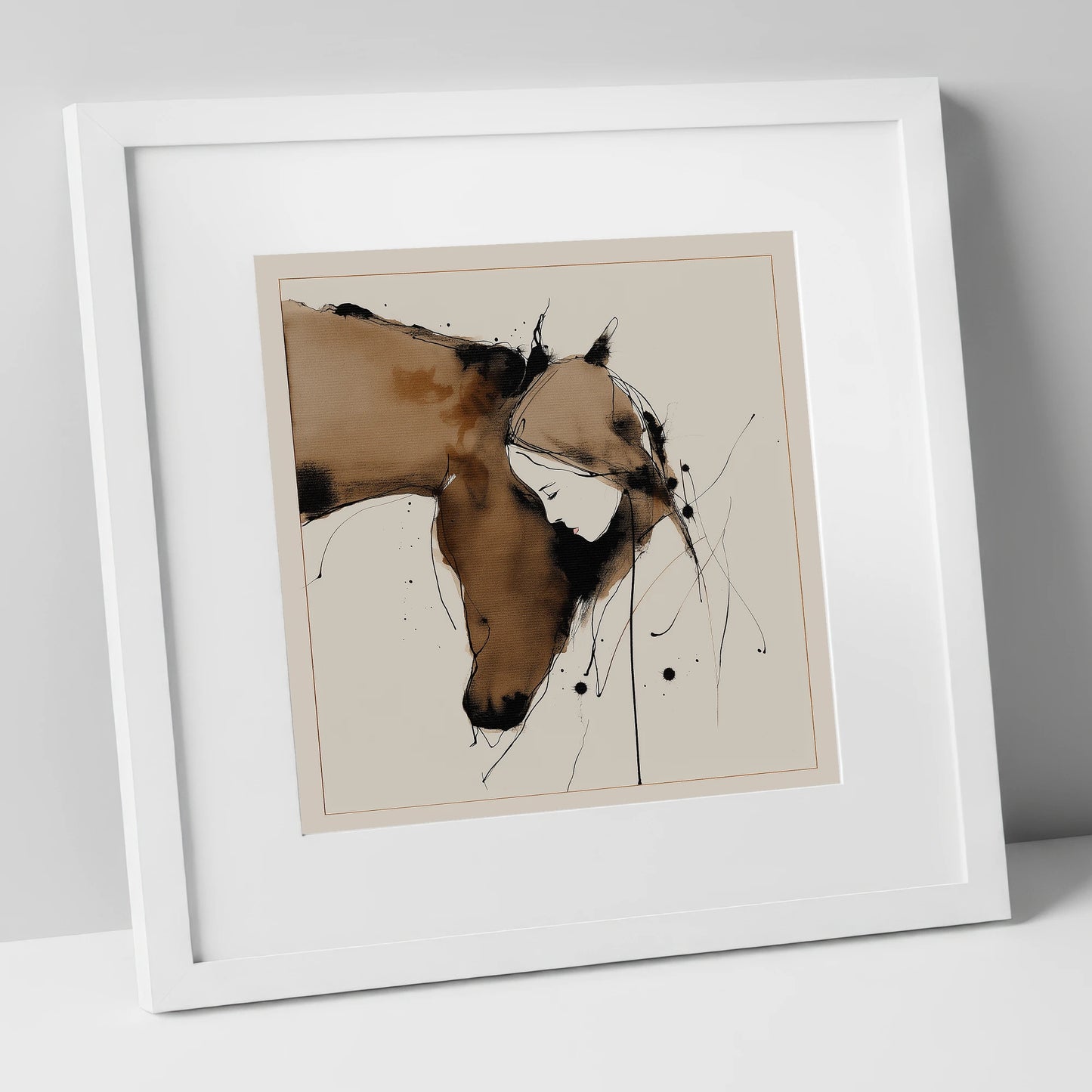 Unspoken Harmony horse & rider art print in white frame