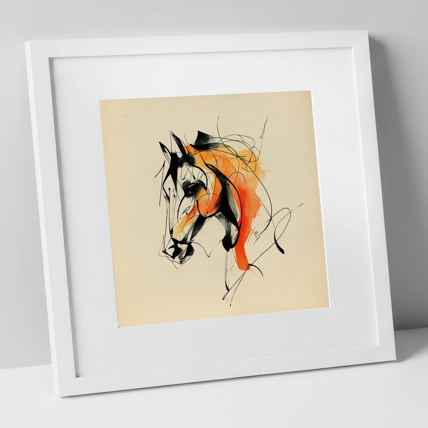 Amber Vitality horse portrait art print in white frame
