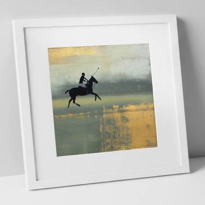 Gilded Chukka polo horse art print in white frame