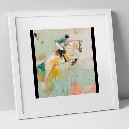 The Perfect Stride show jumping horse art print in white frame