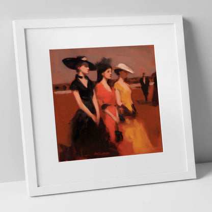 Trackside Elegance racing horse art print in white frame