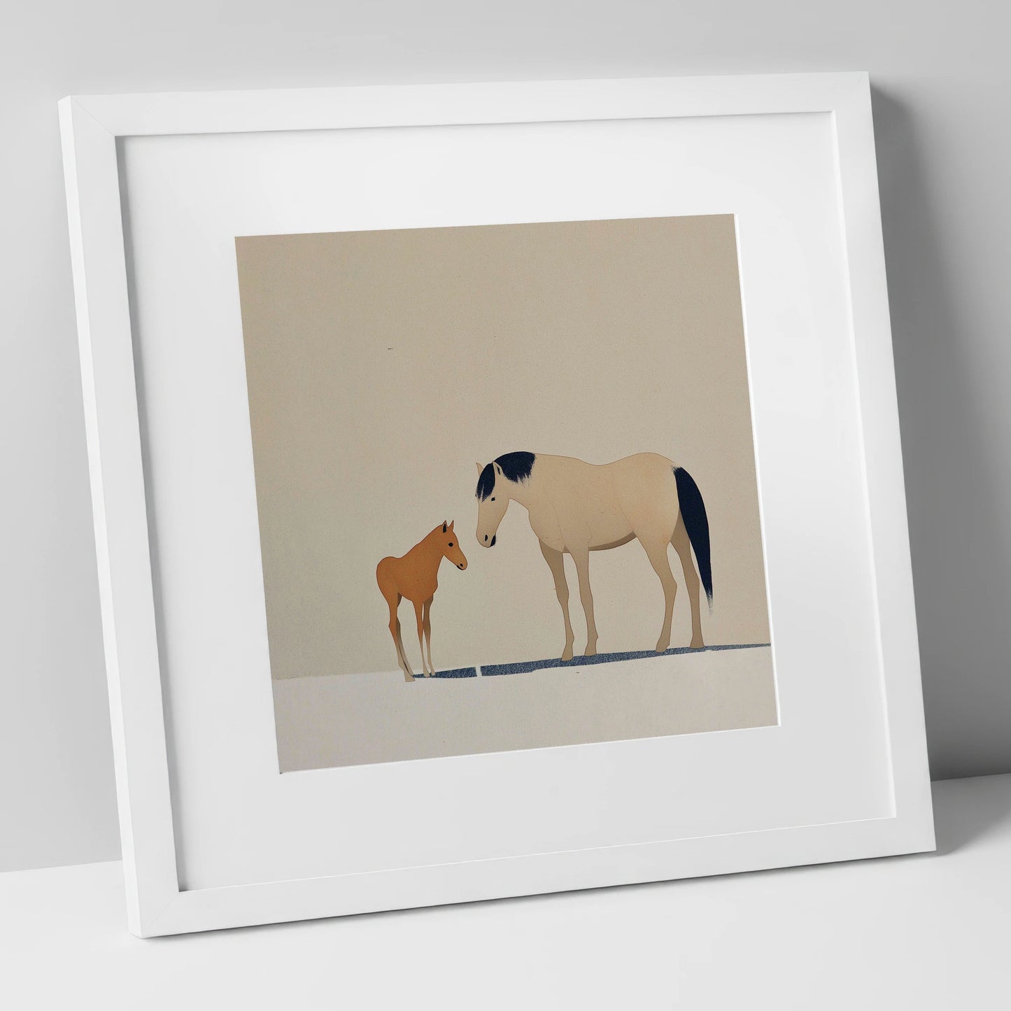 Quiet Guidance mare & foal art print in white frame