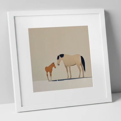 Quiet Guidance mare & foal art print in white frame