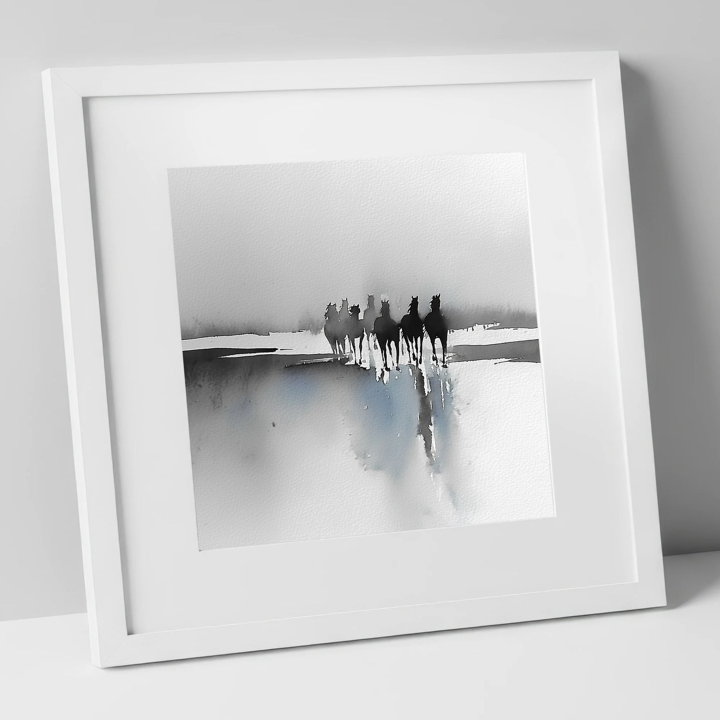 Through the Ethereal Mist horse landscape art print in white frame