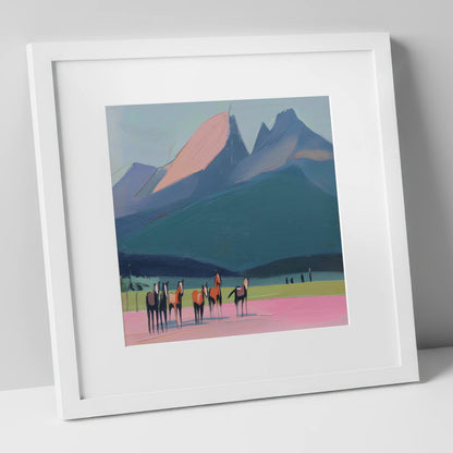 Rose Peaks Herd horse landscape art print in white frame