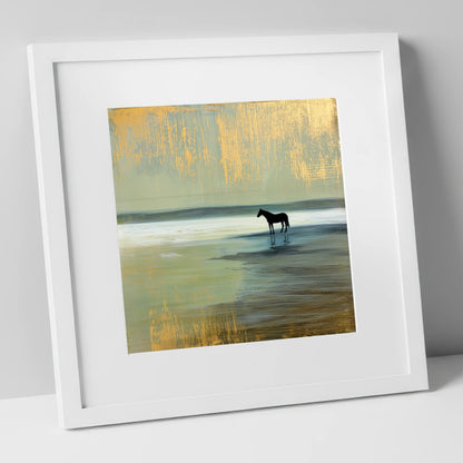 Gilded Horizon horse landscape art print in white frame